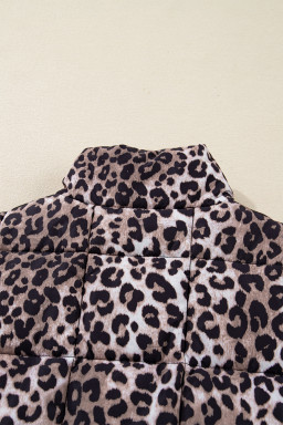 Brown Leopard Quilted Full Zipper Casual Puff Vest