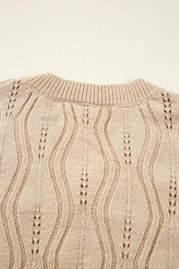 Smoke Gray Pearl Beaded Embellished Lace Applique Pointelle Knit Sweater