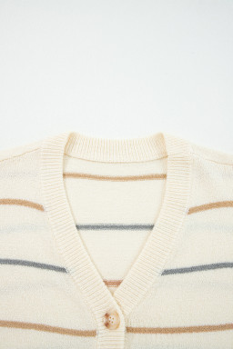Multicolour Striped Buttoned Front V Neck Drop Shoulder Cardigan