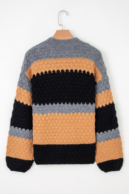 Khaki Colorblock High Neck Baggy Sweater