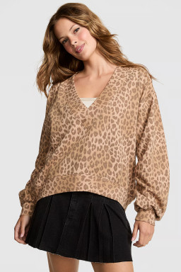 Light French Beige Leopard Pullover Mini Skirt Set