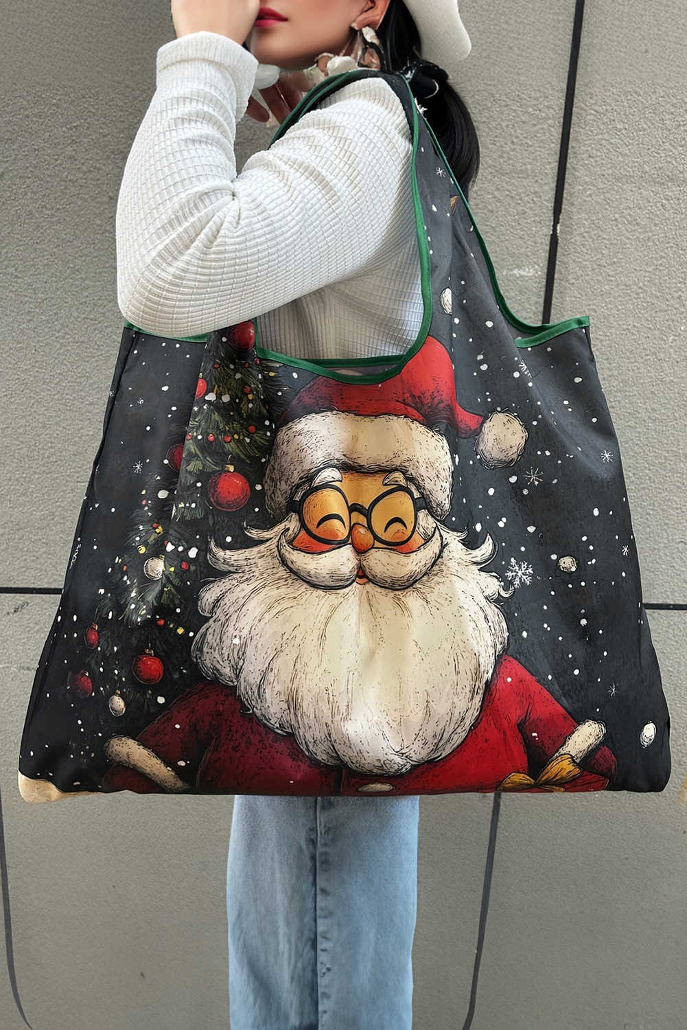 Bluing Cartoon Santa Claus Graphic Large Tote Bag