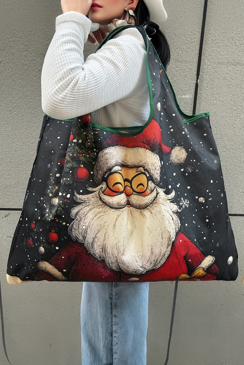 Bluing Cartoon Santa Claus Graphic Large Tote Bag