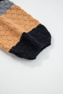 Khaki Colorblock High Neck Baggy Sweater