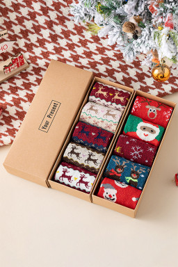 Parchment 5 Pairs Christmas Reindeer Print Socks Set