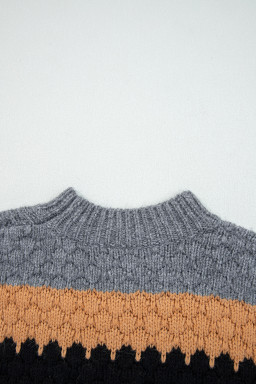 Khaki Colorblock High Neck Baggy Sweater