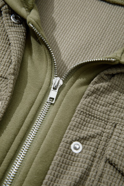 Laurel Green Solid Color Textured Patchwork Flap Pocket Shacket