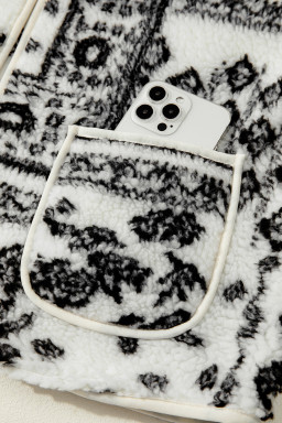 Beige Sherpa Paisley Print Pocketed Fashion Vest Jacket