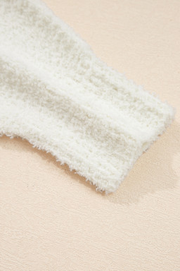 White Casual Striped Drop Sleeve Hooded Sweater