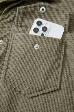 Laurel Green Solid Color Textured Patchwork Flap Pocket Shacket