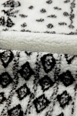 Beige Sherpa Paisley Print Pocketed Fashion Vest Jacket