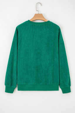 Dark Green merry everything Letter Graphic Ribbed Loose Sweatshirt