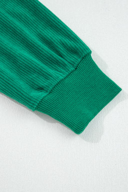 Dark Green merry everything Letter Graphic Ribbed Loose Sweatshirt