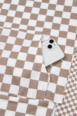 Khaki Double Checkered Patchwork Tie Neck Oversize Hoodie