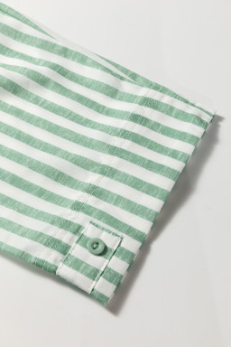 Green Striped Zipper Collar Long Sleeve Top