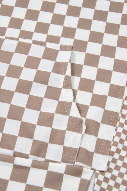 Khaki Double Checkered Patchwork Tie Neck Oversize Hoodie