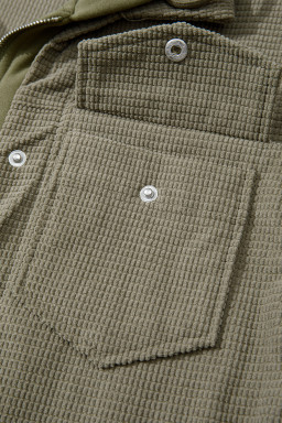 Laurel Green Solid Color Textured Patchwork Flap Pocket Shacket