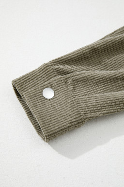 Laurel Green Solid Color Textured Patchwork Flap Pocket Shacket