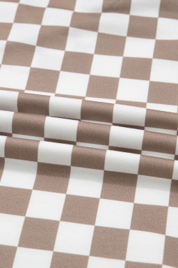 Khaki Double Checkered Patchwork Tie Neck Oversize Hoodie