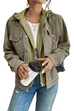Laurel Green Solid Color Textured Patchwork Flap Pocket Shacket