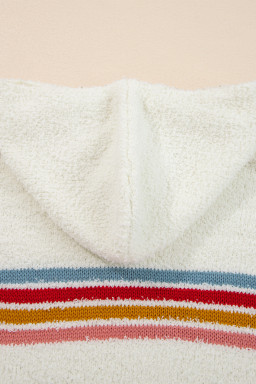 White Casual Striped Drop Sleeve Hooded Sweater