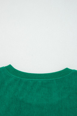 Dark Green merry everything Letter Graphic Ribbed Loose Sweatshirt