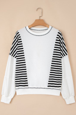 White Striped Colorblock Patchwork Oversized Sweatshirt