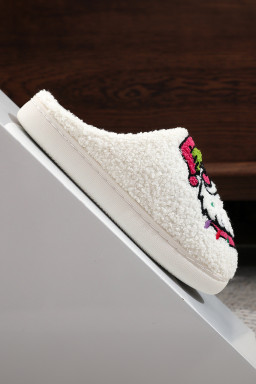 White Starry Santa Claus Pattern Christmas Plush Slippers