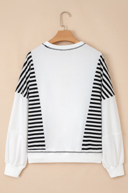 White Striped Colorblock Patchwork Oversized Sweatshirt