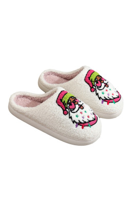 White Starry Santa Claus Pattern Christmas Plush Slippers