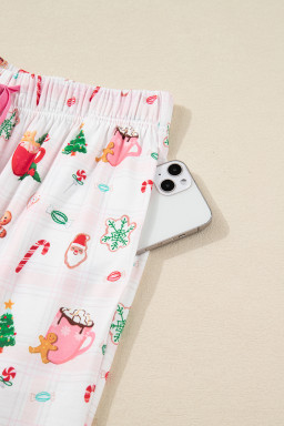 Pink Christmas Spirit Cute Holiday Print Short Sleeve Shirt and Pants Pajama Set