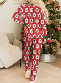 Red Striped Christmas Santa Claus Long Sleeve Pajama Set