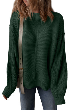 Mist Green Solid Color Front Seam Drop Shoulder Loose Sweater