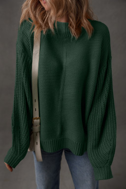 Mist Green Solid Color Front Seam Drop Shoulder Loose Sweater