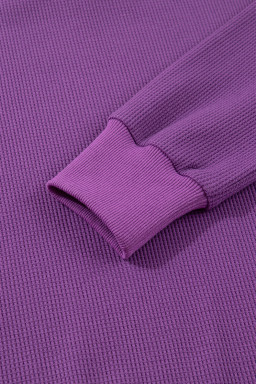 Orchid Mist Solid Color Raw Seam Patchwork Ribbed Drop Shoulder Sweatshirt