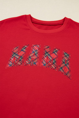 Red Plaid MAMA Graphic Christmas Holiday Crewneck Pullover and Pants Lounge Set