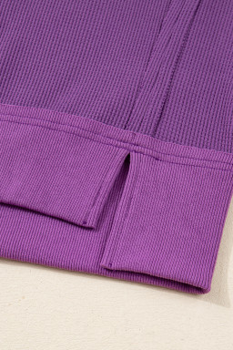 Orchid Mist Solid Color Raw Seam Patchwork Ribbed Drop Shoulder Sweatshirt