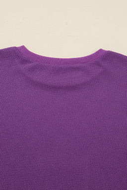 Orchid Mist Solid Color Raw Seam Patchwork Ribbed Drop Shoulder Sweatshirt