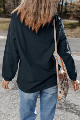 Dark Grey Twisted Ribbed THANKFUL Fall Fashion Heat Transfer Printing Baggy Sweatshirt