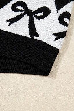 Black Bow Pattern 2-tone Rhombus Knit Loose Sweater