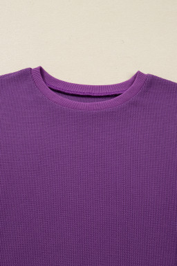 Orchid Mist Solid Color Raw Seam Patchwork Ribbed Drop Shoulder Sweatshirt