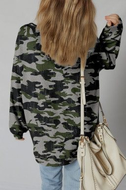 Green Camouflage Print Exposed Seam Drop Shoulder Sweatshirt