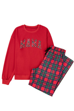 Red Plaid MAMA Graphic Christmas Holiday Crewneck Pullover and Pants Lounge Set