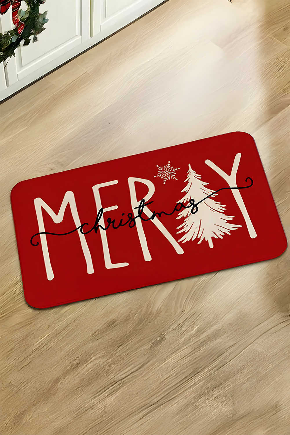 Fiery Red MERRY Christmas Print Entrance Mat
