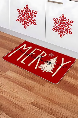 Fiery Red MERRY Christmas Print Entrance Mat