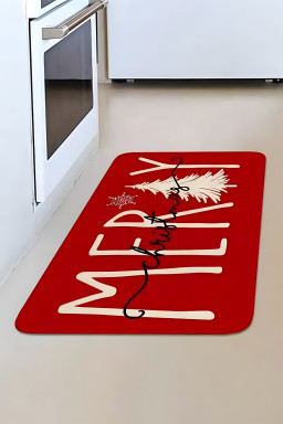 Fiery Red MERRY Christmas Print Entrance Mat