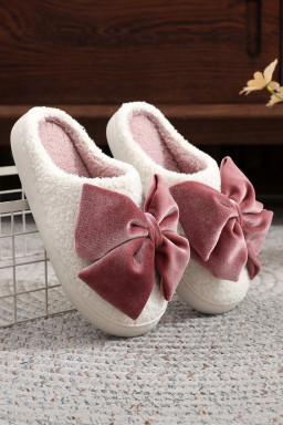 White Cute Bow Fuzzy Home Slippers