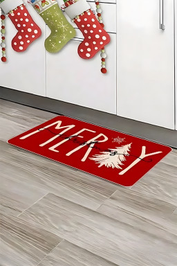 Fiery Red MERRY Christmas Print Entrance Mat