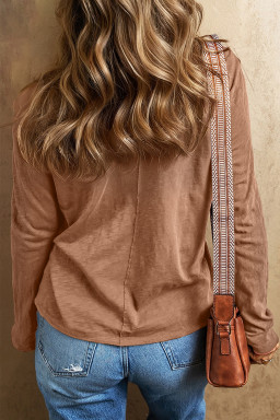 Straw Yellow Floral Patched V Neck Long Sleeve Top