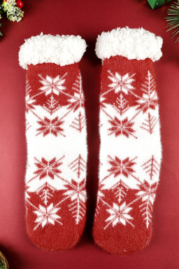 Fiery Red Christmas Snowflake Fuzzy Non-Slip Socks